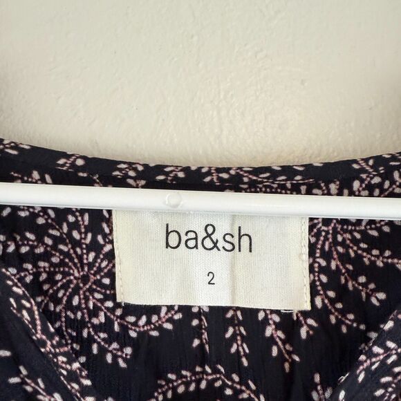 Ba&sh Floral Puff Sleeve Boho Blouse Viscose Purple Ruffle Size US 8 Oversized - Picture 3 of 11